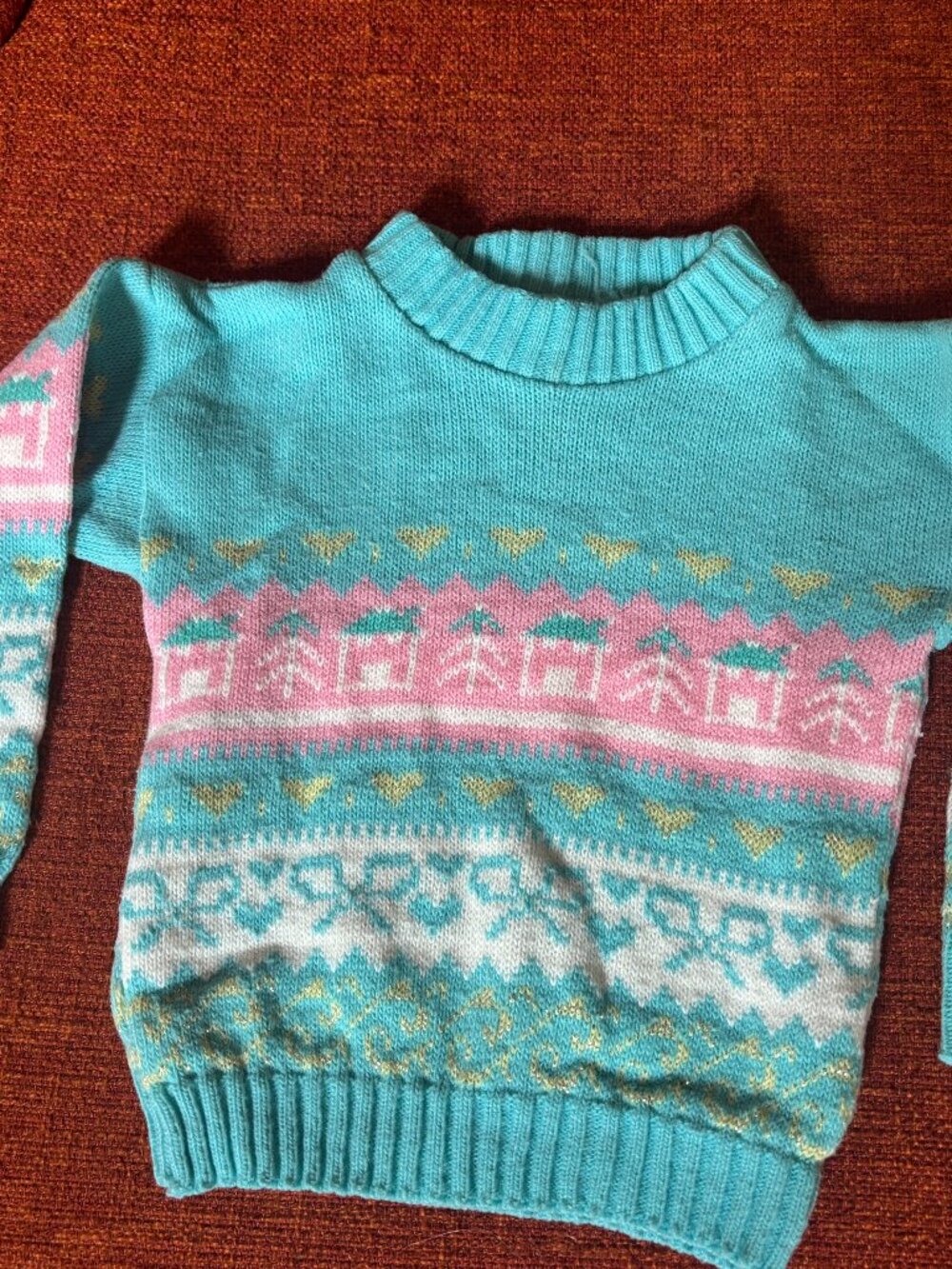 Vintage 1990s Girl's Long Sleeve Pastel Metallic Fair Isle Mock Neck Sweater